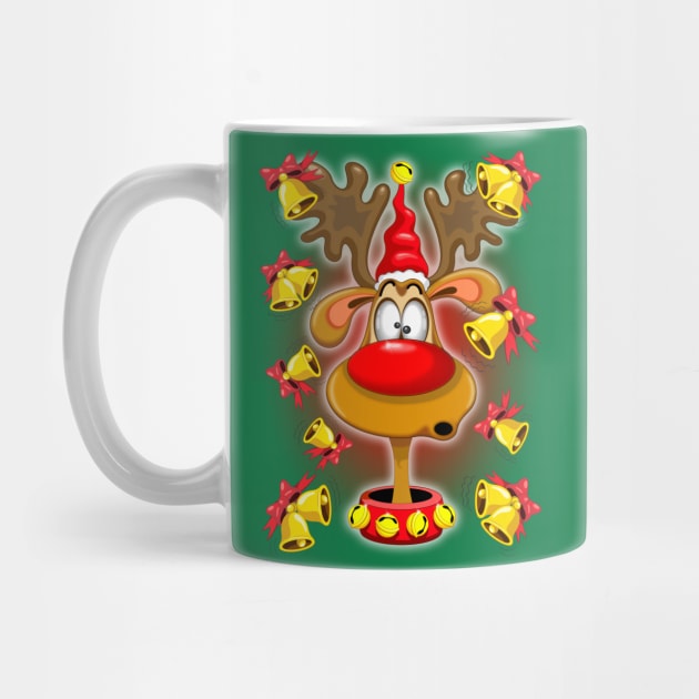 Reindeer Fun Christmas Cartoon with Bells by BluedarkArt